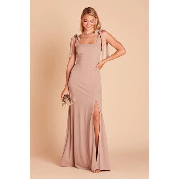 Birdy Grey Dresses & Skirts - Birdy Grey Alex Convertible Crepe Taupe Maxi Formal Bridesmaid Dress Large NWT